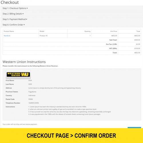 OpenCart Western Union MoneyGram Payment