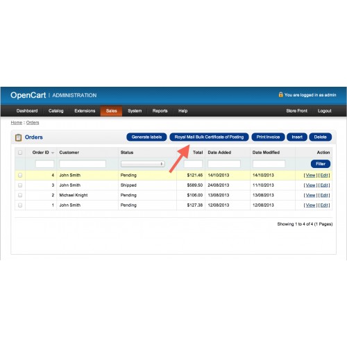 OpenCart Royal Mail Bulk Certificate of Posting