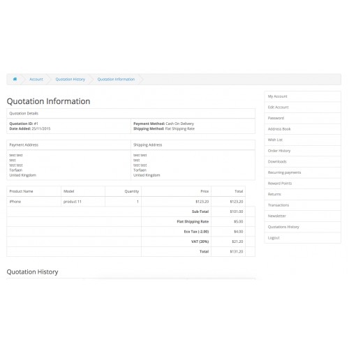 OpenCart Quotation System, Ask For Quote, Get Quote