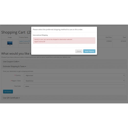 OpenCart Individual Product Item Shipping Rates eBay Style
