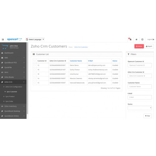 OpenCart Opencart Zoho Crm Connector