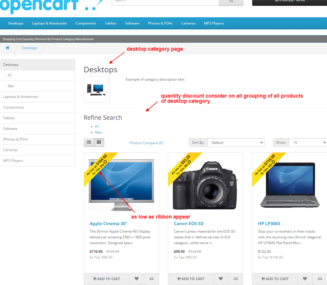 OpenCart Shopping Cart Quantity Discount By Product Category Manufacturer