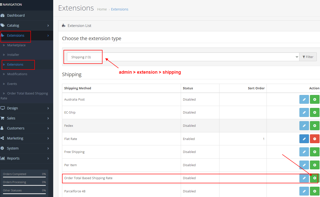 OpenCart Order Total Based Shipping Rate