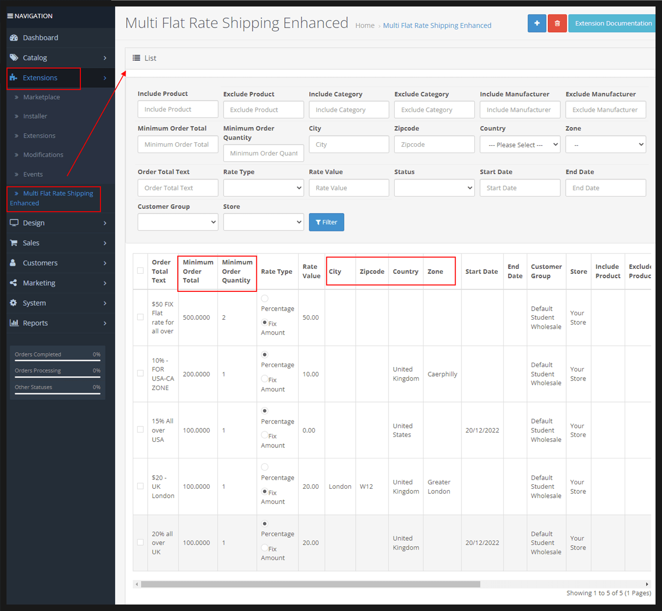 OpenCart Multi Flat Rate Shipping Enhanced