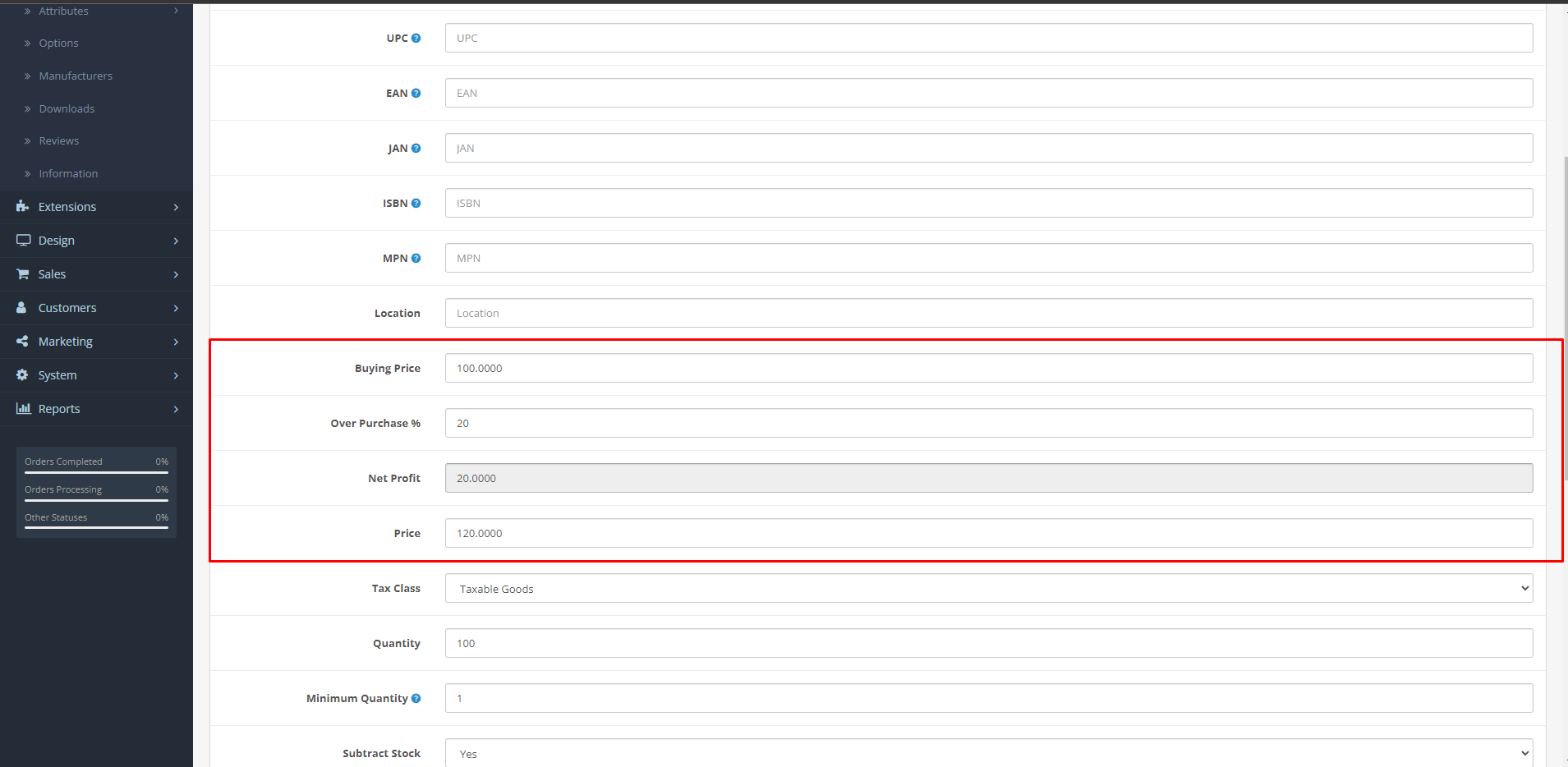 OpenCart Opencart Price Determination With Profit Rate