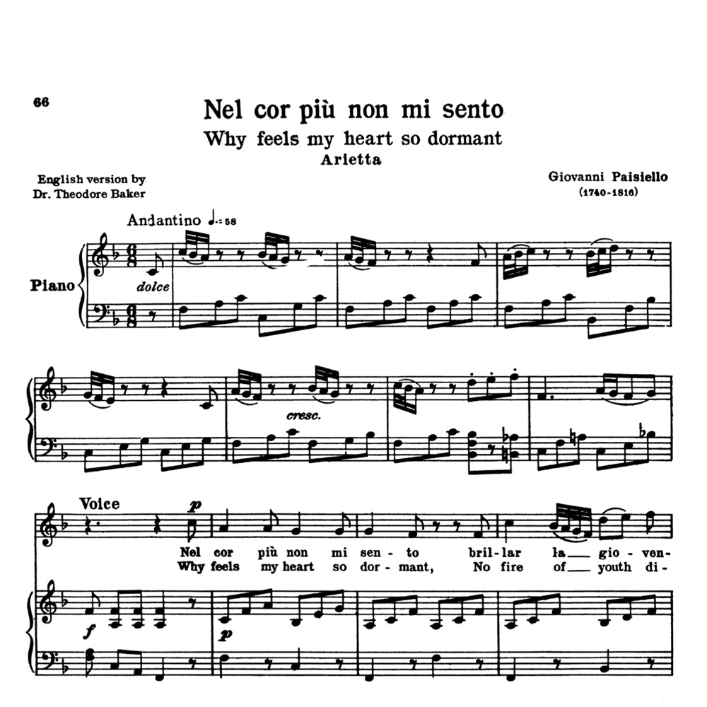 Nel cor più non mi sento, MediumHigh Voice in F Major, G.Paisiello