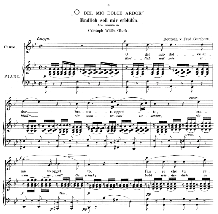 O del mio dolce ardor, High Voice in G Minor, C. W. Glück. Caecilia, Ed