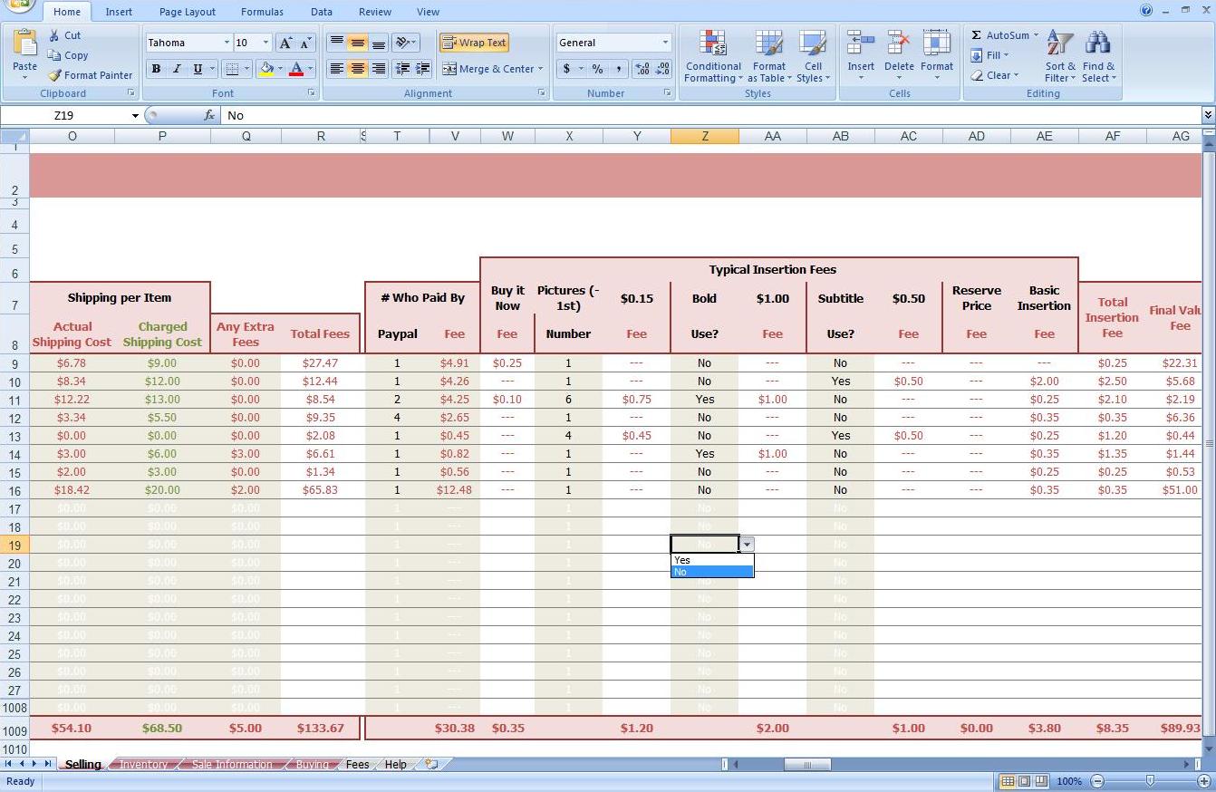 eBay Auction Spreadsheet Track Profit & Inventory Software