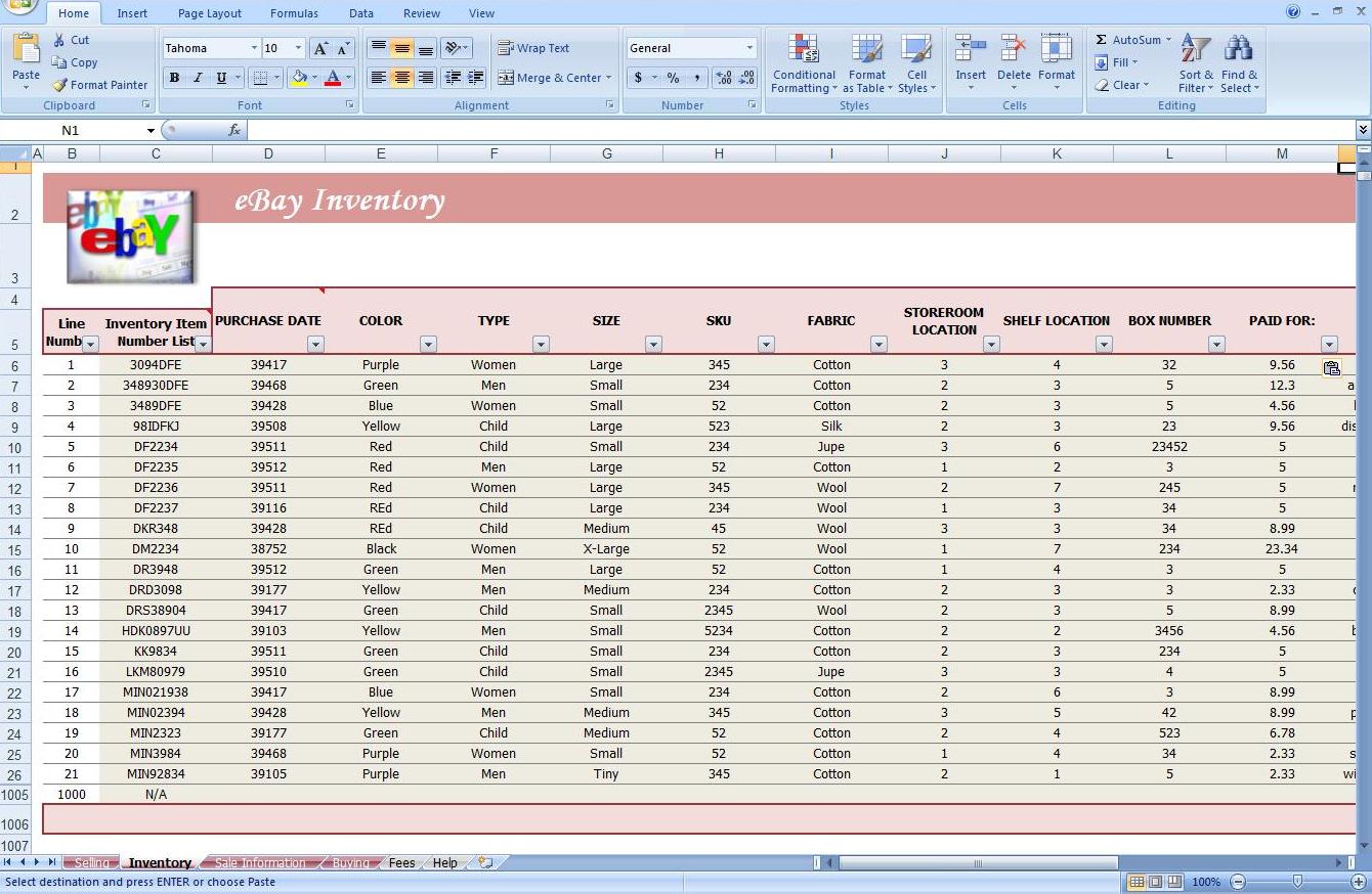 eBay Auction Spreadsheet Track Profit & Inventory Software
