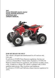 2004-2009 Honda TRX450R TRX450ER TRX 450R 450ER Owners Manual, 2004