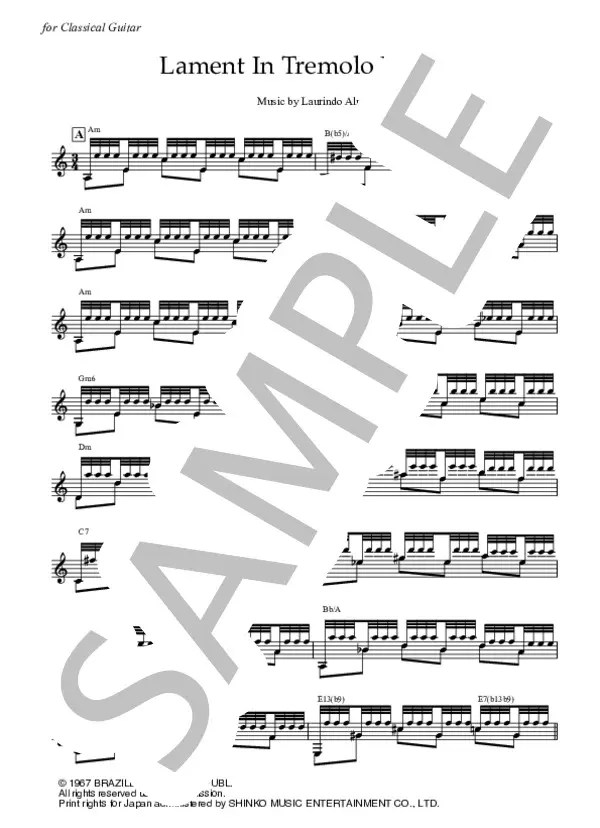 【楽譜】Lament In Tremolo Form Laurindo Almeida (for