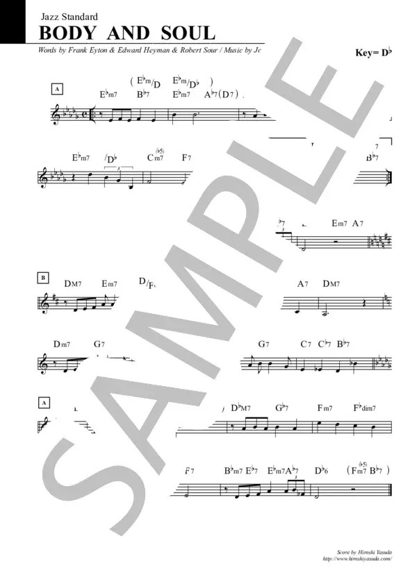 【楽譜】BODY AND SOUL / ボディ・アンド・ソウル / ジャズ・スタンダード・ライブラリ / John W. Green (メロディ / 入門) Piascore 楽譜ストア