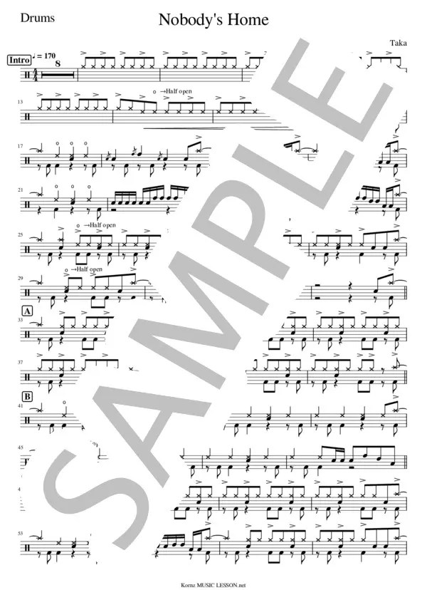 【楽譜】Nobody’s Home／ONE OK ROCK （ドラム，中級） Piascore 楽譜ストア