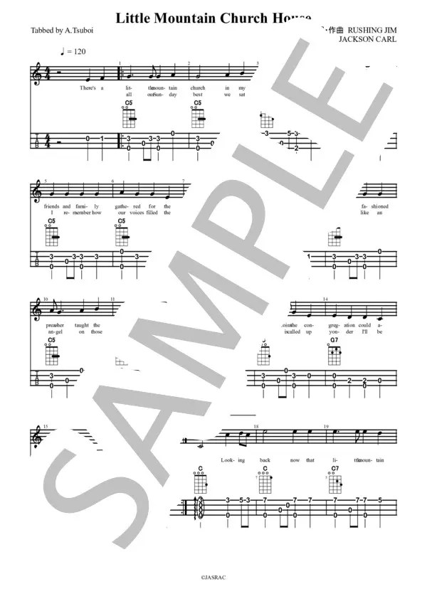【楽譜】Little Mountain Church House / ジミー・ラッシング (ウクレレソロ / 初〜中級) Piascore