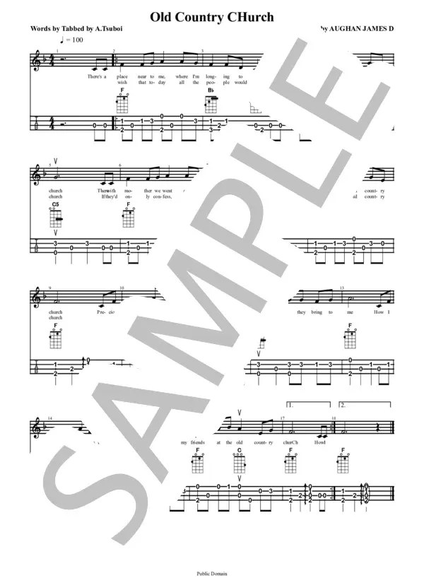 【楽譜】OLD COUNTRY CHURCH / ハンク・ウィリアムス (ウクレレソロ / 初〜中級) Piascore 楽譜ストア