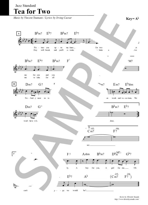 【楽譜】Tea for Two / ティー・フォー・トゥー / 二人でお茶を / ジャズ・スタンダード・ライブラリ / ヴィンセント・ユー