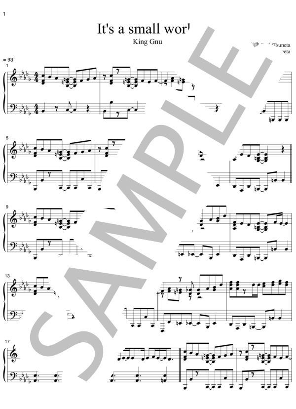 King Gnu - It's A Small World【歌詞付き】 - Youtube 楽譜】【動画あり】It's A Small World／King Gnu （ピアノソロ，中級） - Piascore 楽譜ストア