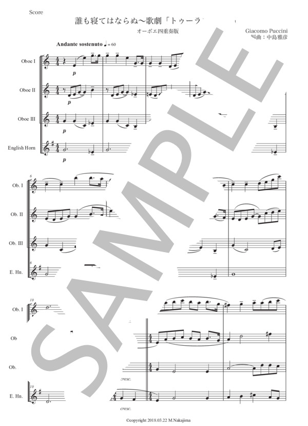 誰も寝てはならぬ（G.プッチーニ）〔歌劇「トゥーランドット」より〕【参考音源Cd付き】 | 楽譜,弦楽四重奏 | Stonemusic オンラインストア 楽譜】プッチーニ「誰も寝てはならぬ」オーボエ四重奏版／ジャコモ・プッチーニ （オーボエ，初級） - Piascore 楽譜ストア