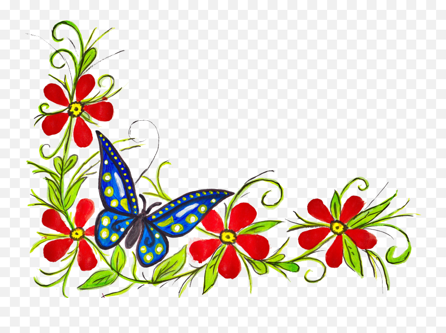 5 Flower Butterfly Corner Png Transparent Flower Border