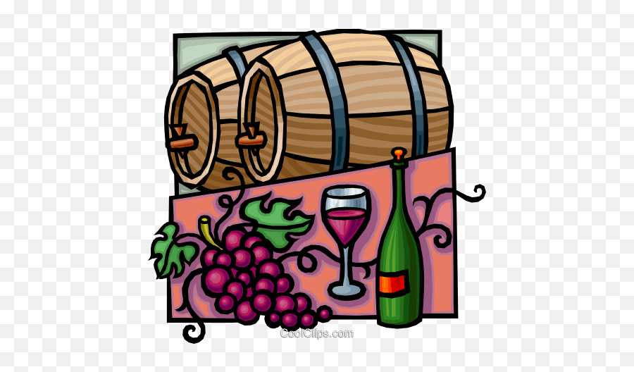 Wine Barrels With Grapes And Bottle Royalty Free Vector Wine Cellar