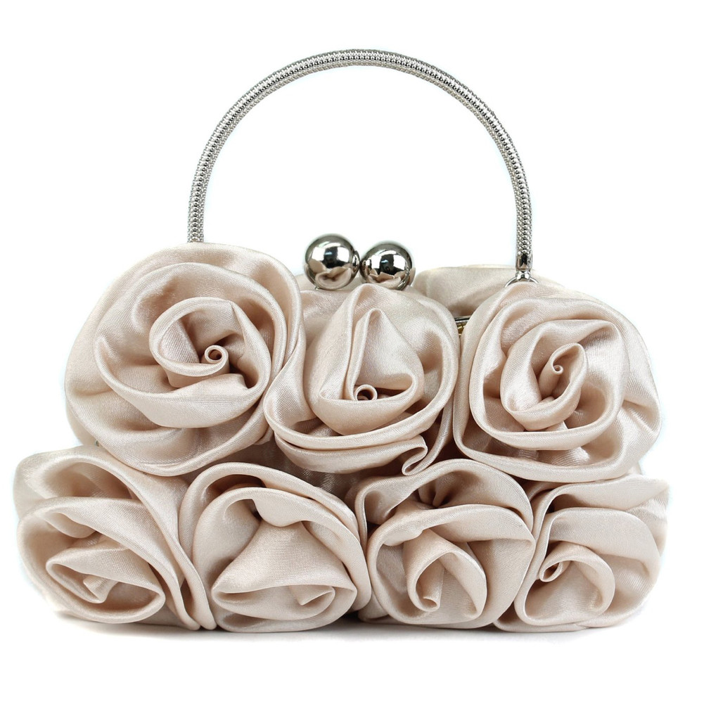 Enormous 3D Rosette Roses Framed Clasp Evening Handbag Clutch Purse