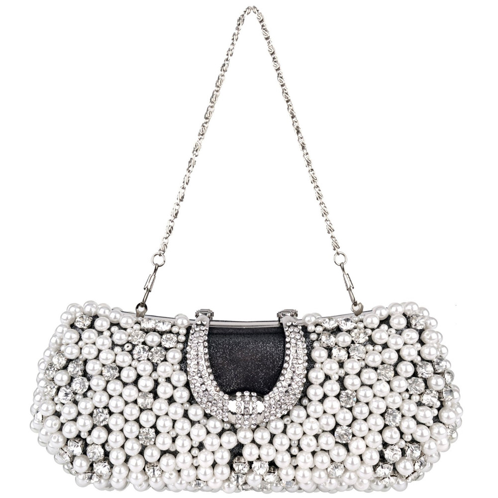 Bling Bling Handmade Pearl Beads Rhinestone Closure Hard Case Rectangle