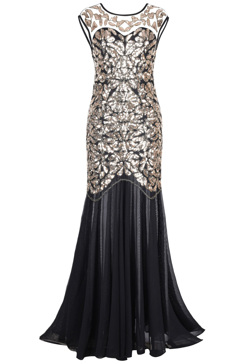 Sequin Gatsby Maxi Long Evening Prom Dress Gold PrettyGuide