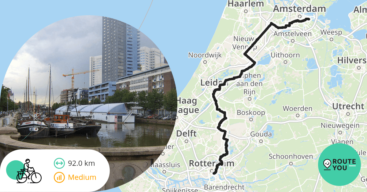 Rotterdam to Amsterdam Recreational cycle route RouteYou