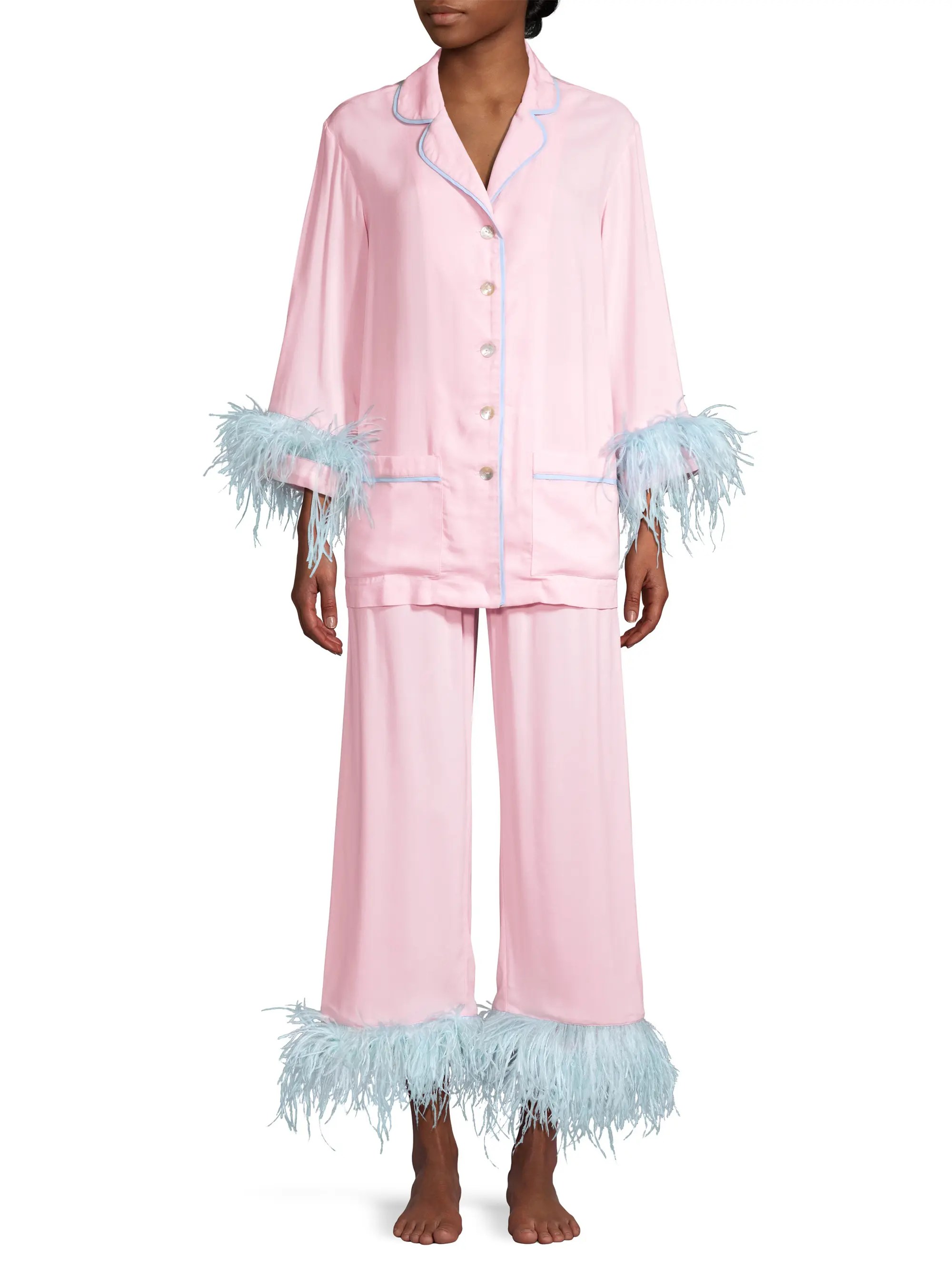 Shop Sleeper FeatherTrim Pajama Top Saks Fifth Avenue