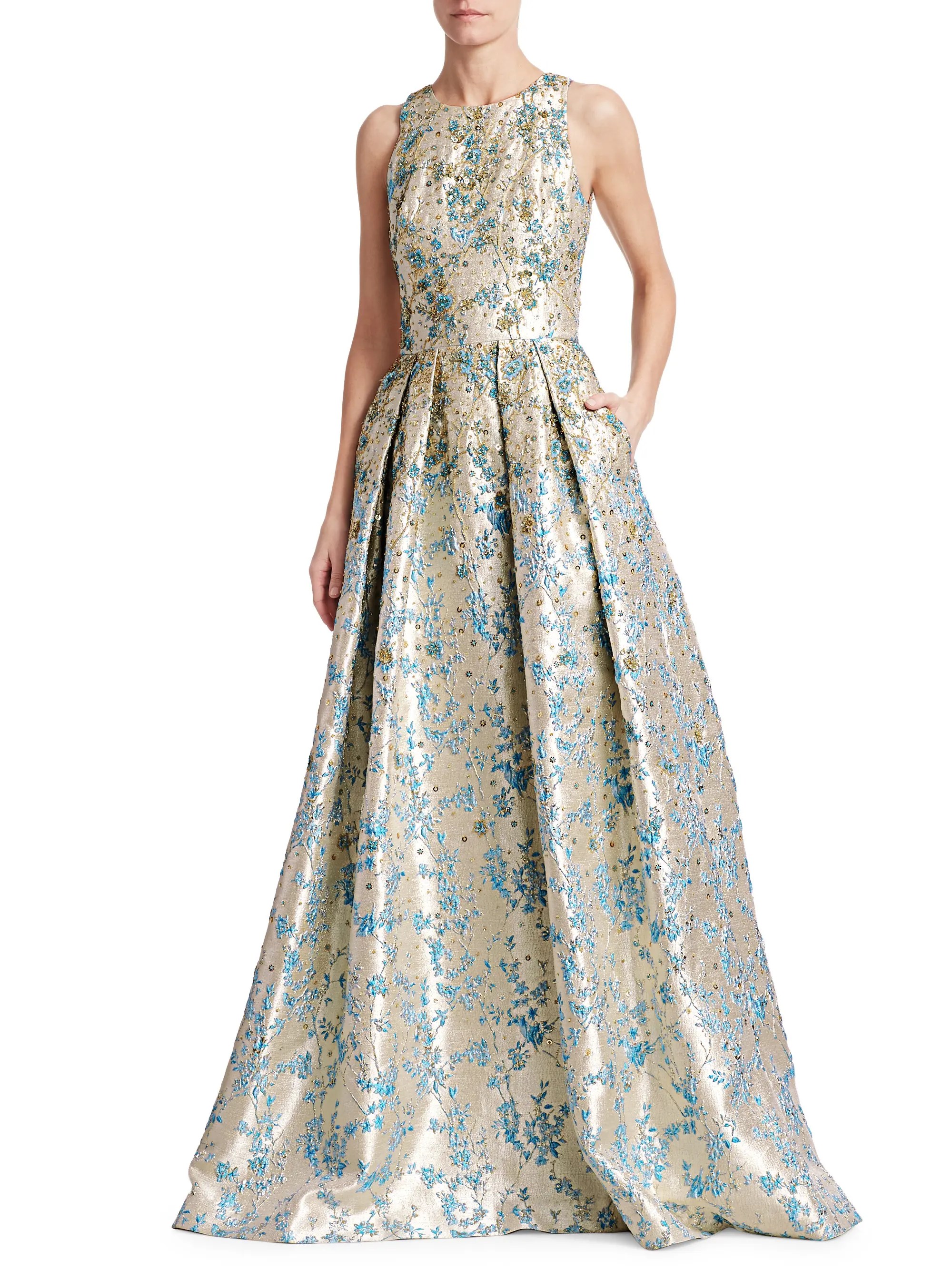 Shop THEIA Metallic Floral Jacquard Ball Gown Saks Fifth Avenue