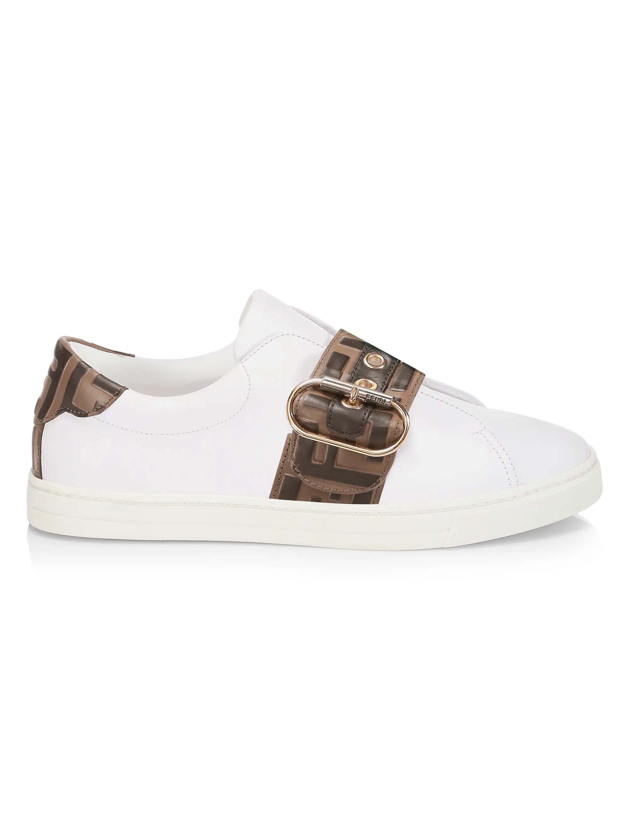 Shop Fendi Logo Strap Leather Low-Top Sneakers | Saks Fifth Avenue