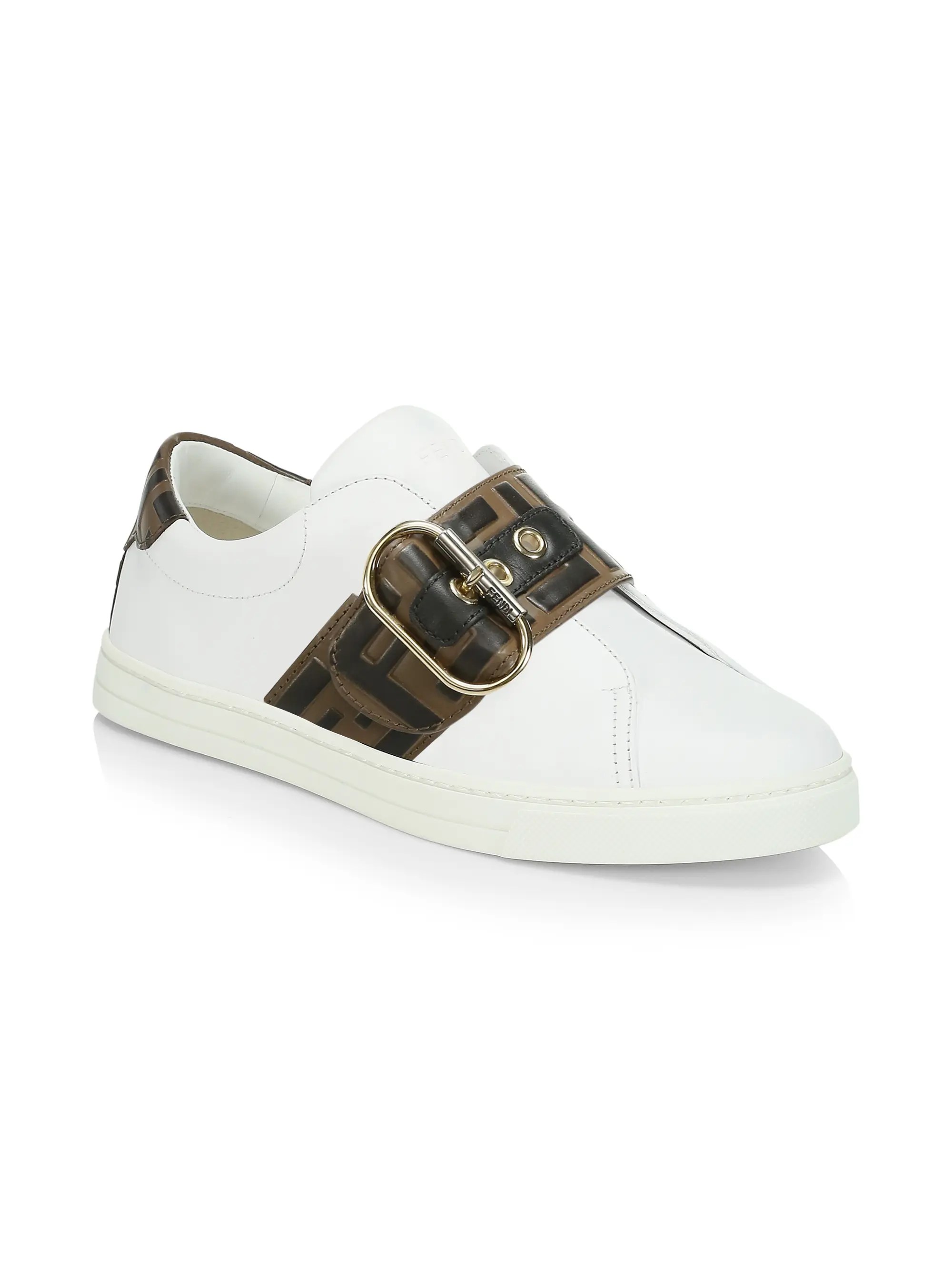 Shop Fendi Logo Strap Leather Low-Top Sneakers | Saks Fifth Avenue