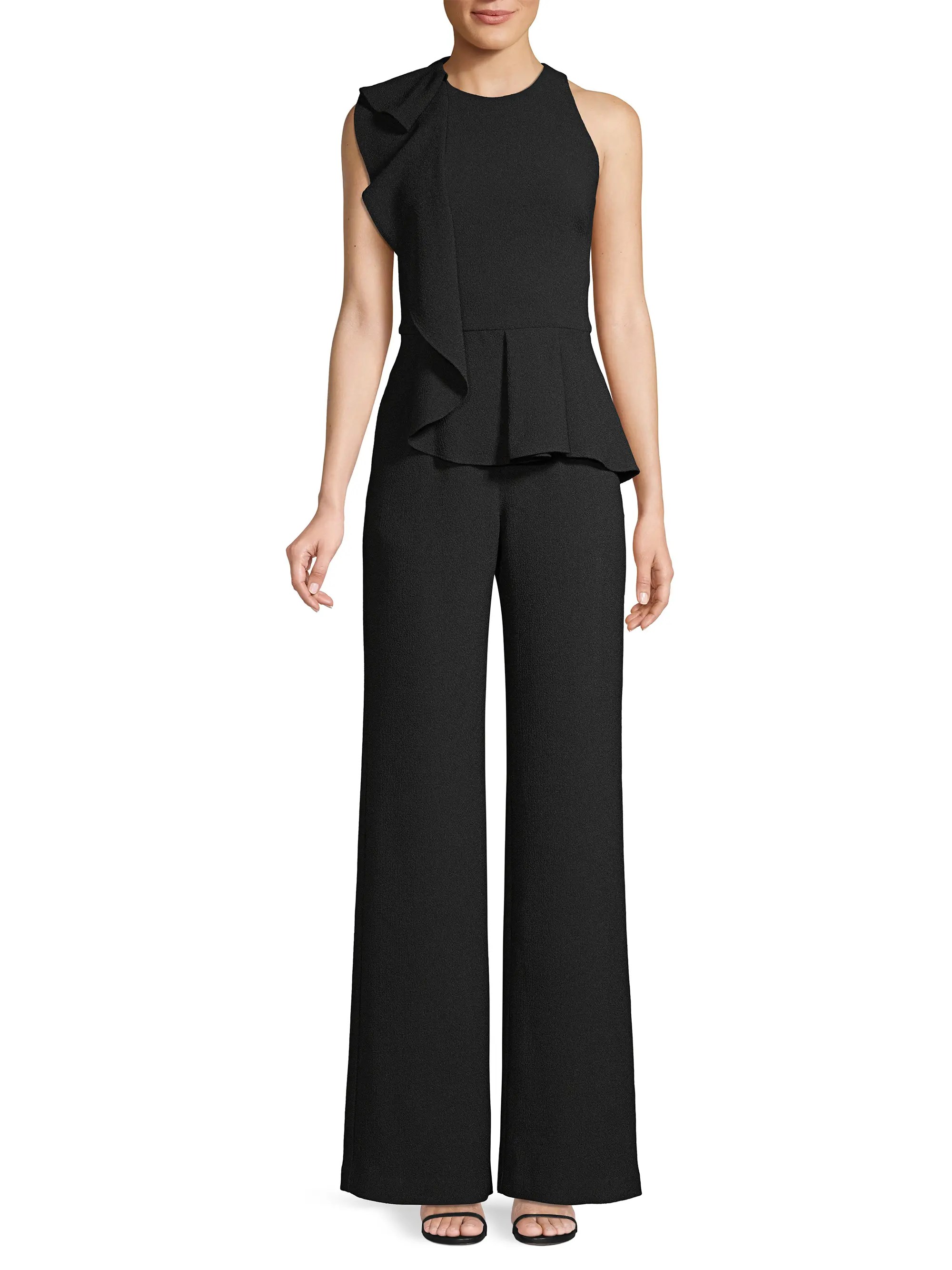 Black Halo Felicia DrapedRuffle WideLeg Jumpsuit SaksFifthAvenue