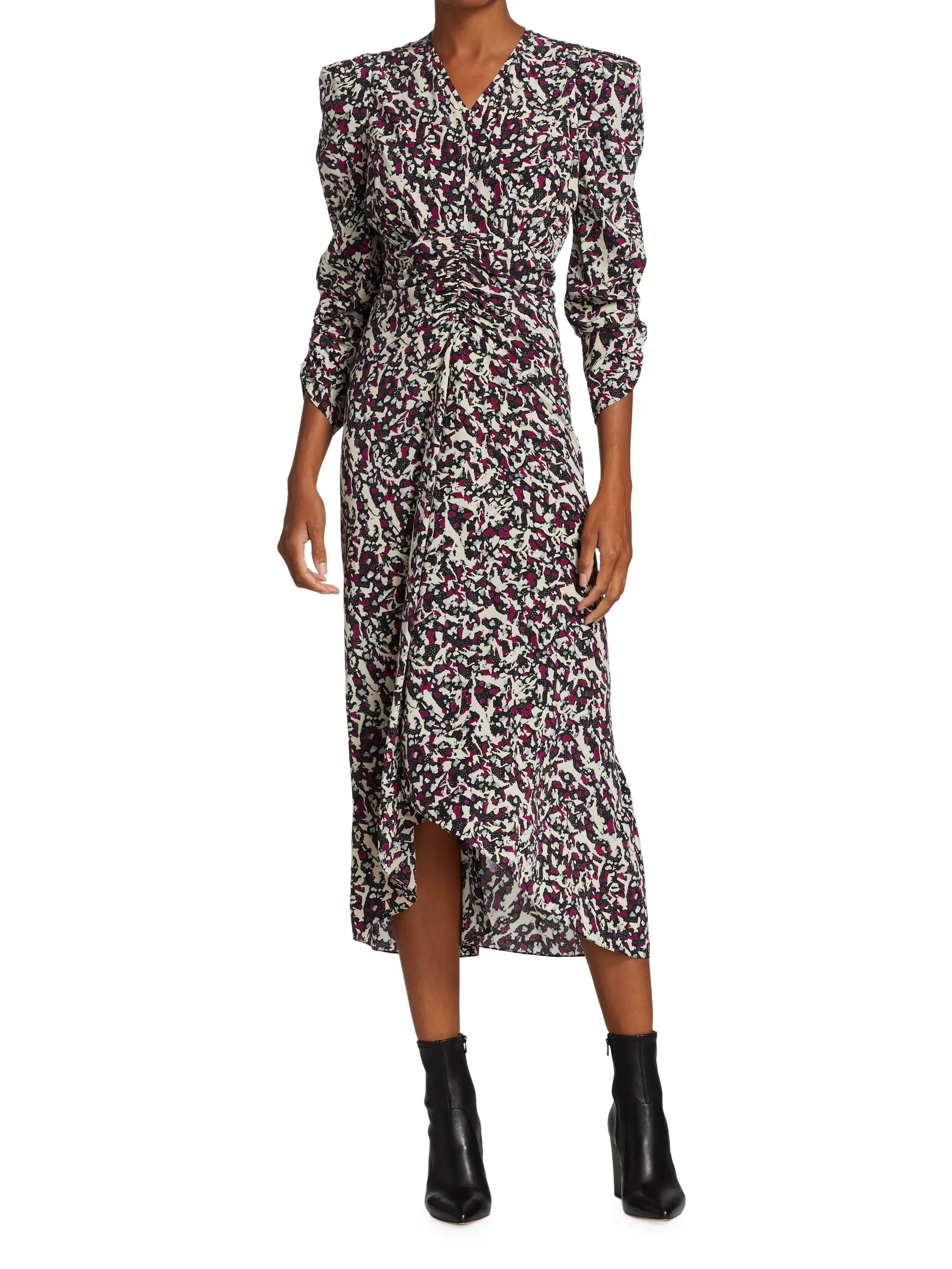 Shop Isabel Marant Albi Printed StretchSilk Midi Dress Saks Fifth Avenue