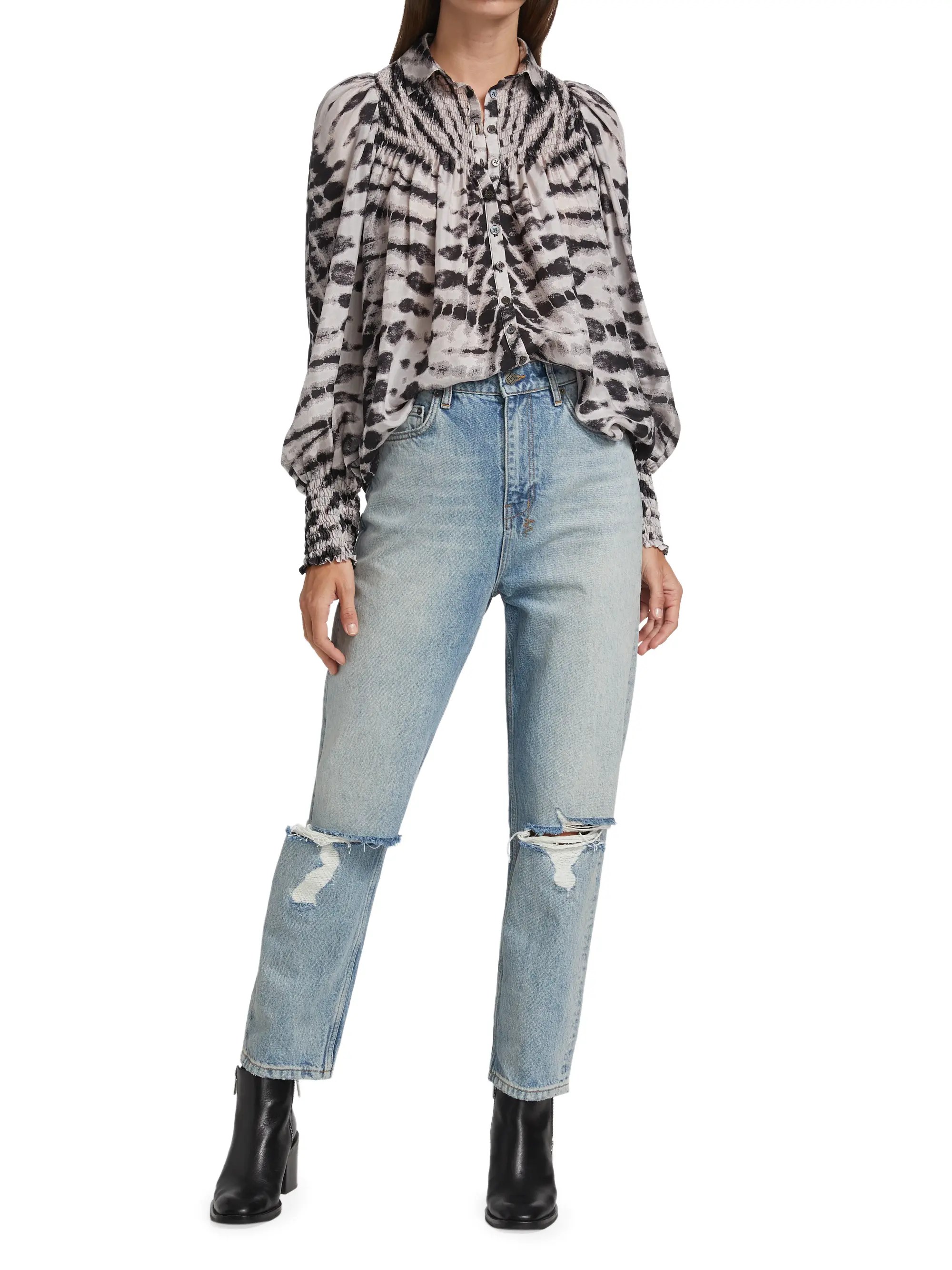 Shop Raquel Allegra Edwardian TieDye Silk Blouse Saks Fifth Avenue