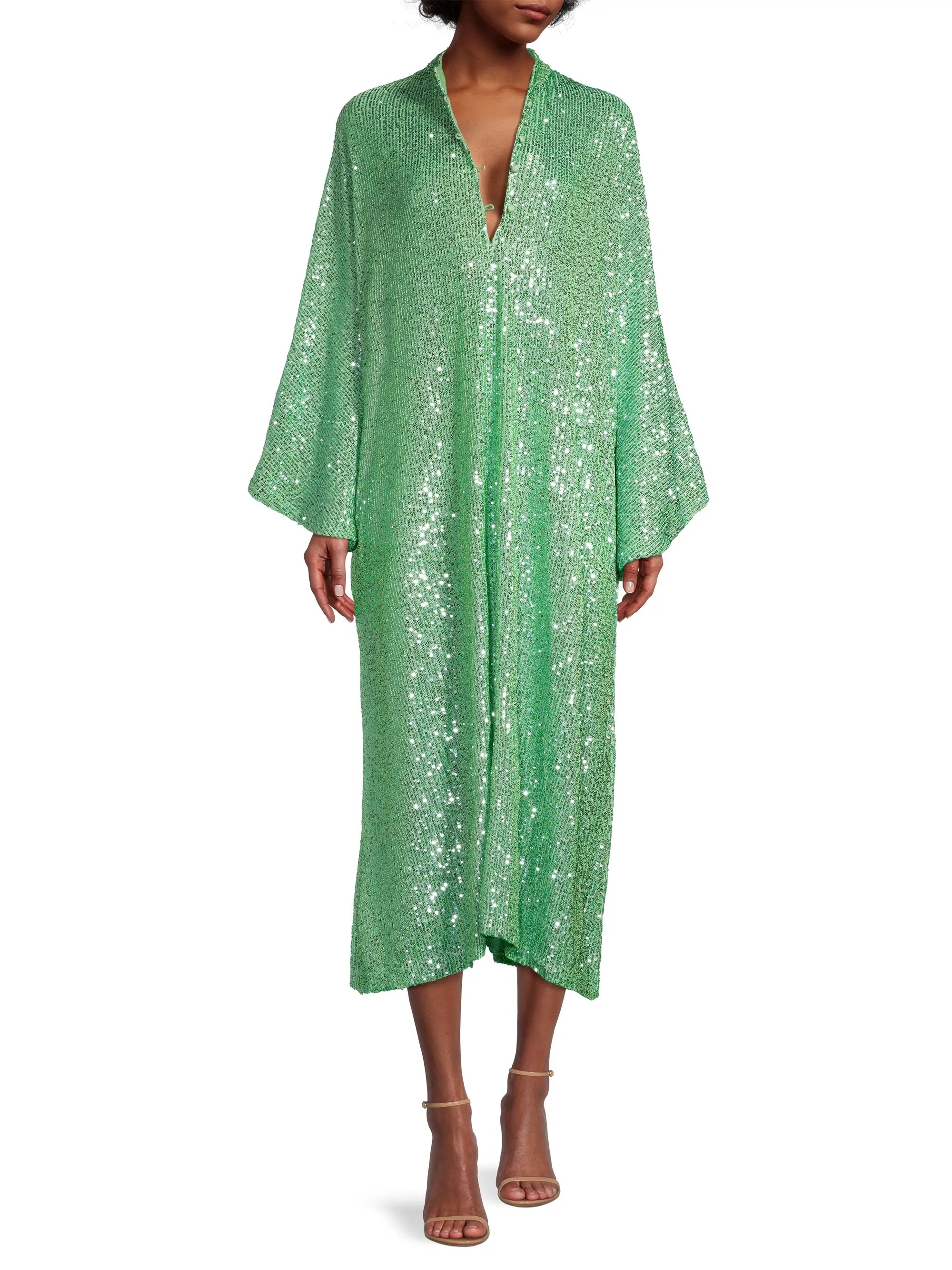 Shop La Vie Style House SequinEmbroidered Caftan MidiDress Saks