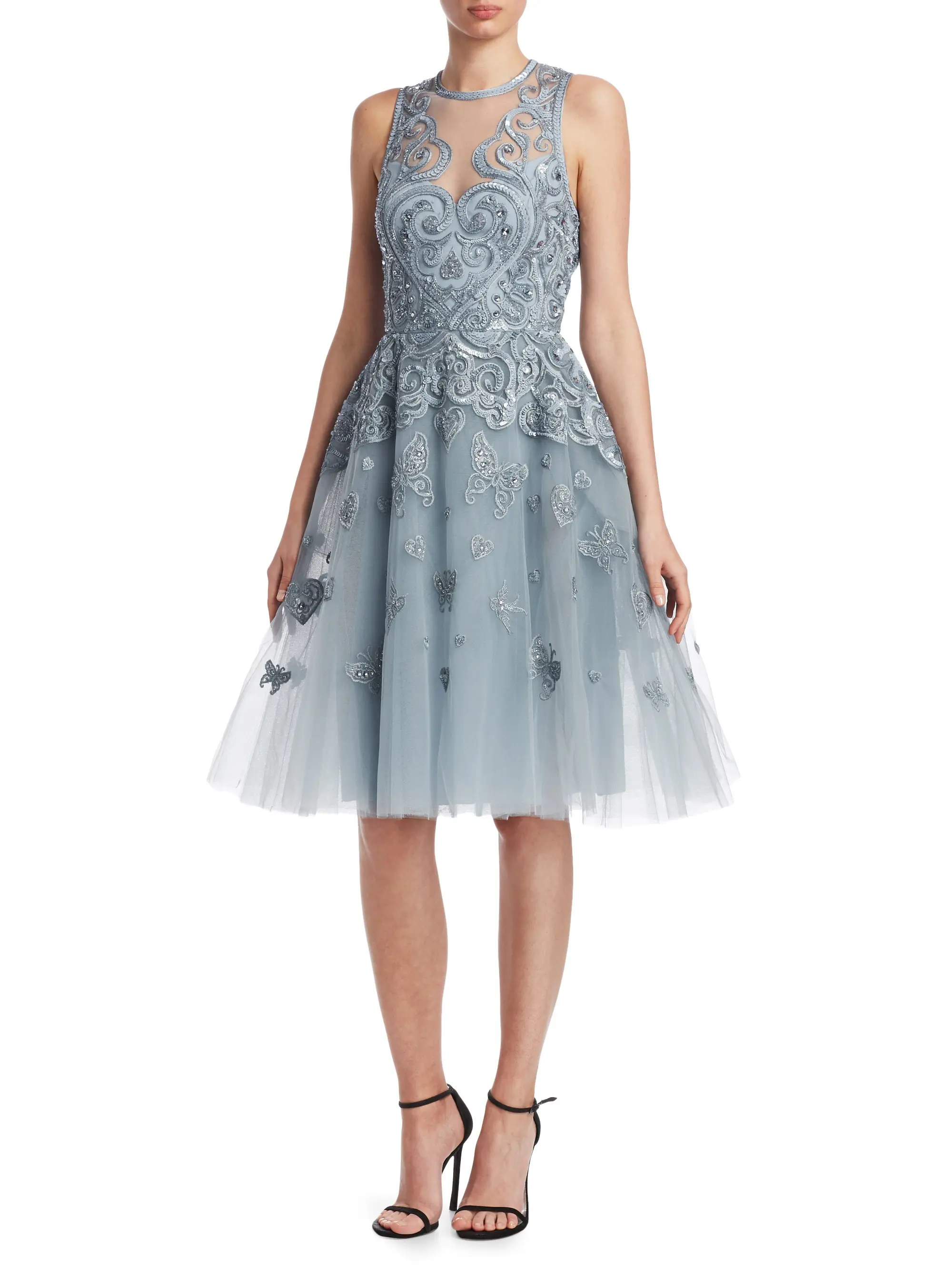 Embroidered Tulle Cocktail Dress