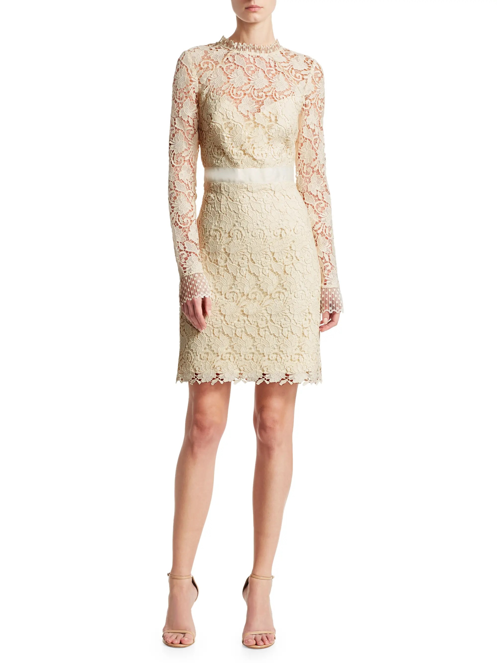 Shop ML Monique Lhuillier Long Sleeve Lace Cocktail Dress Saks Fifth
