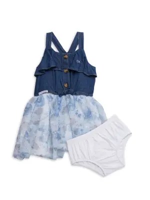 Calvin Klein Baby Girl's 2piece Denim & Floral Dress & Bloomers Set In
