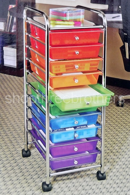 New 10 Multi Color Drawers Metal Rolling Cart Scrapbook Supply & Paper