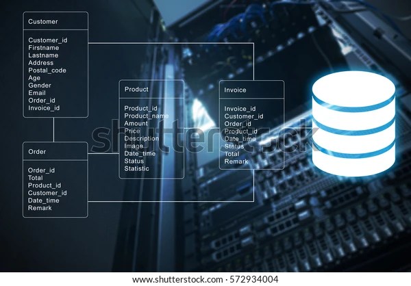 Datenbanktabelle mit Serverspeicher und Netzwerk im Stockfoto (Jetzt