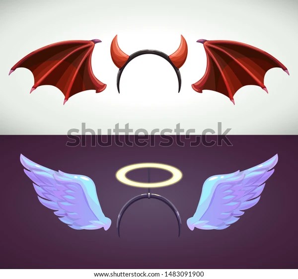 Angel and devil decor elements. Angel wing and halo. Evil wings and