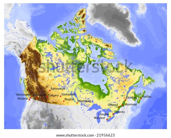 Canada Elevation Map 3D Canada Physical Vector Map Colored According Stock Vector (Royalty Free) 21956623 | Shutterstock