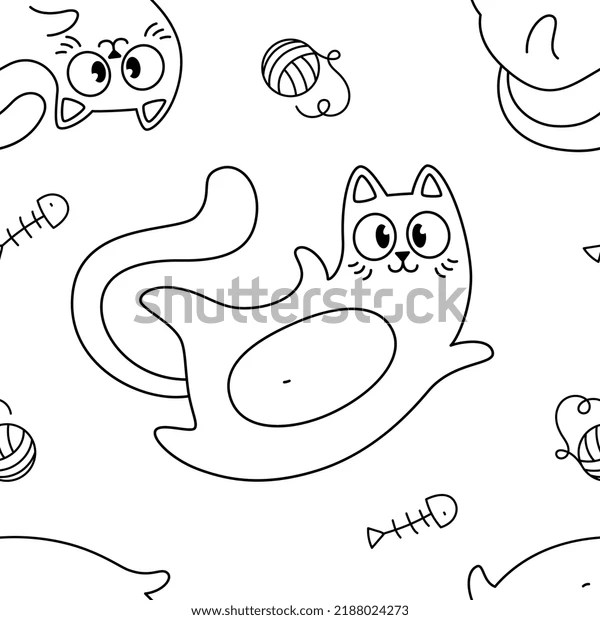 Coloring Book Kittens Lying Down Pattern ??????????????????????????????????????? (?????????????????????