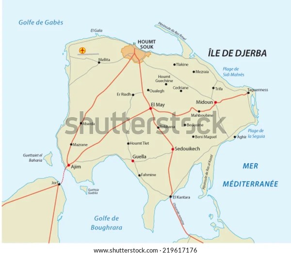 Djerba Carte Monde Djerba Map Stock Vector (Royalty Free) 219617176