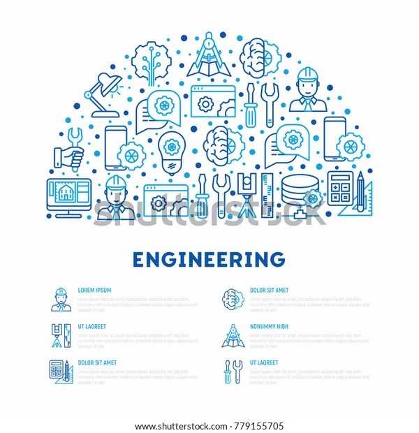 Engineering Concept Half Circle Thin Line Stock Vector (Royalty Free