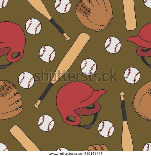 Seamless Doodle Pattern Baseball Vector Illustration Stock Vector