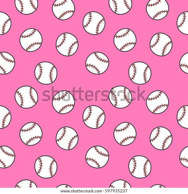 Seamless Doodle Pattern Baseball Vector Illustration Stock Vector