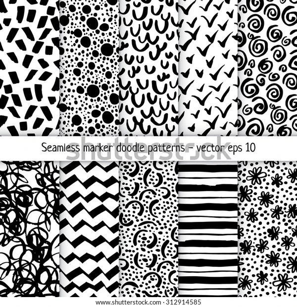 Set Handdrawn Marker Doodle Patterns Vector Stock Vector (Royalty Free