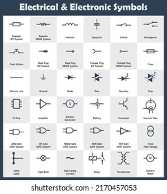 Simple Electrical Electronic Symbols Flat Design Stock Vector (Royalty